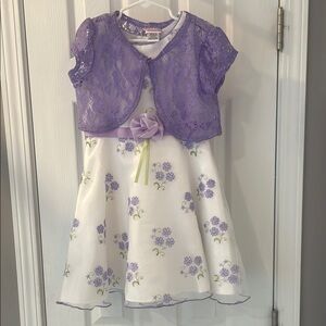 Purple Floral Kids Dress with Lace Overlay